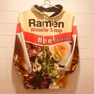 “Mr Bao Long & Miss Go L-XL Beef Ramen Noodle Soup Hoodie With “O”Neck Collar